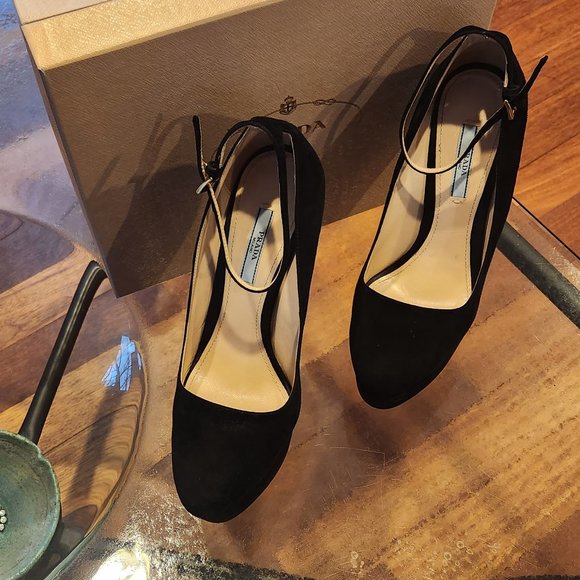 Prada Black Suede Comoscio Wedges - Picture 2 of 4